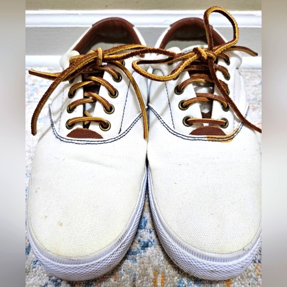 Polo Vaughn by Ralph Lauren Canvas Leather Upper White Sneakers Men's Size 11D. - Picture 3 of 9